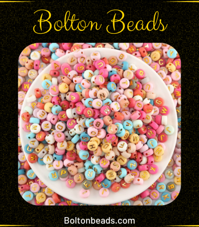 Round Alphabet Beads in Multi Golden, approximately 120 beads for jewelry making.