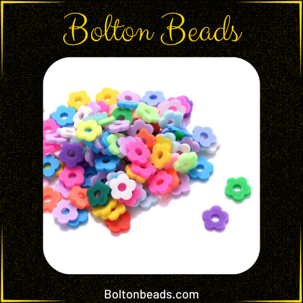 Floral-patterned clay beads, 6mm in size, with over 250 beads for jewelry making.