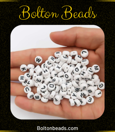 Round Alphabet Beads in Black and White for jewelry making.