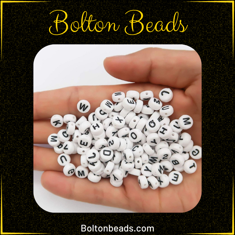 Round Alphabet Beads in Black and White for jewelry making.