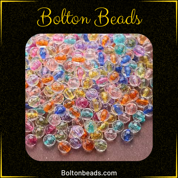 8mm multi-colored crystal acrylic beads with approximately 80 beads for jewelry making.