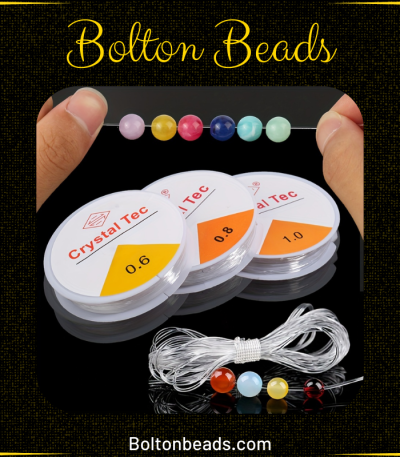 Elastic crystal string for jewelry making, ideal for bracelets and necklaces.