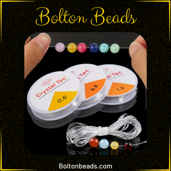 Elastic crystal string for jewelry making, ideal for bracelets and necklaces.