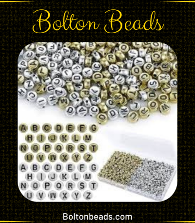 Round Alphabet Beads in Metallic finish, approximately 150 beads for jewelry making.