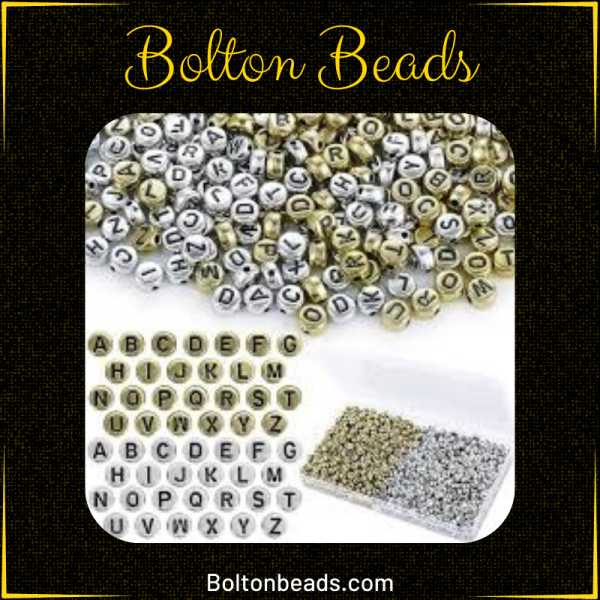 Round Alphabet Beads in Metallic finish, approximately 150 beads for jewelry making.